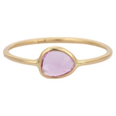 18k Yellow Gold Pink Sapphire Solitaire Ring 
