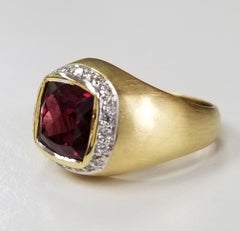 18 Karat Yellow Gold Pink Tourmaline and Diamond "Gypsy" Ring