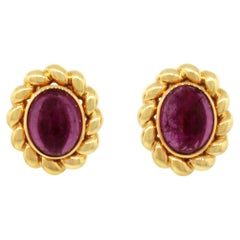 18k Yellow Gold Pink Tourmaline Cabochon Clip-on Earrings