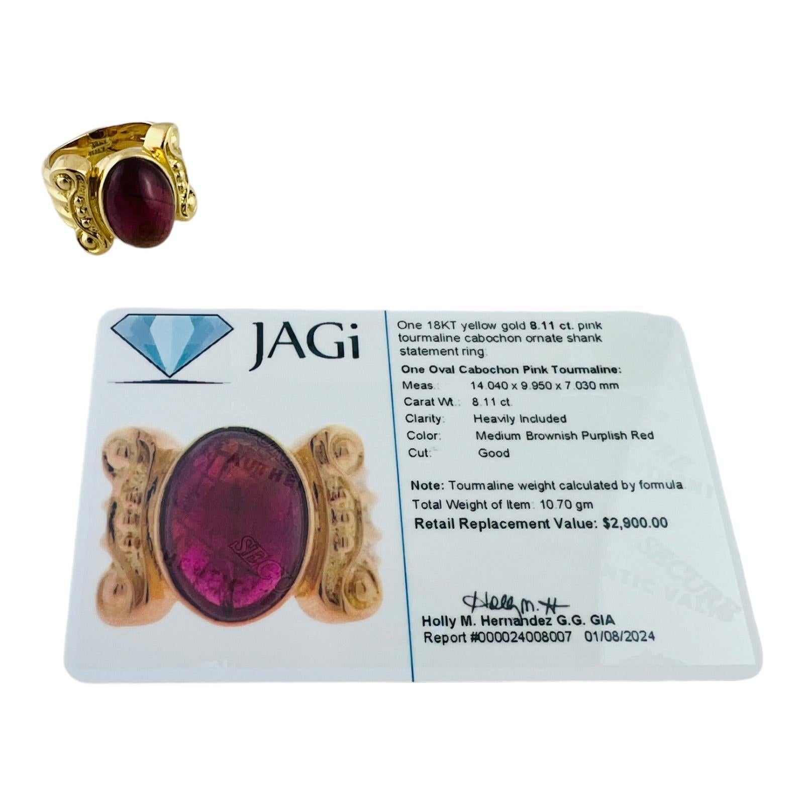 18K Yellow Gold Pink Tourmaline Cabochon Statement Ring Size 5.5 #16484 For Sale 5