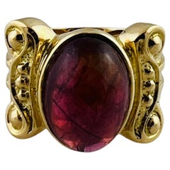 Statement-Ring aus 18 Karat Gelbgold mit rosa Turmalin und Cabochon, Größe 5,5 #16484