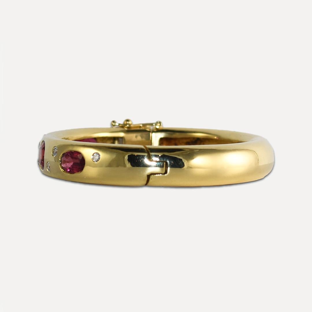Women's or Men's 18K Yellow Gold Pink Tourmaline & Diamond Bracelet For Sale