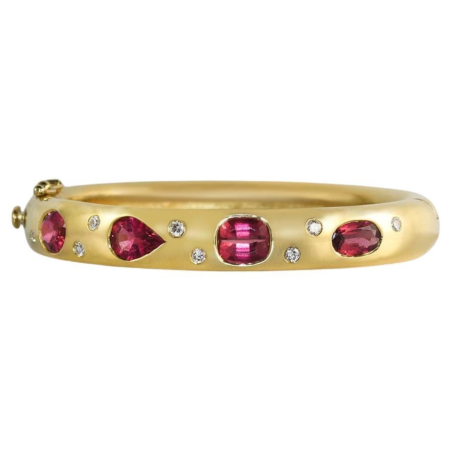 18K Yellow Gold Pink Tourmaline & Diamond Bracelet For Sale