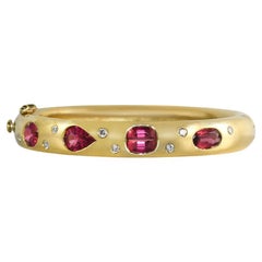 18K Yellow Gold Pink Tourmaline & Diamond Bracelet