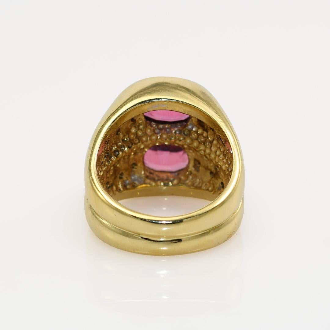Oval Cut 18K Yellow Gold Pink Tourmaline & Diamond Ring, 27.9g For Sale