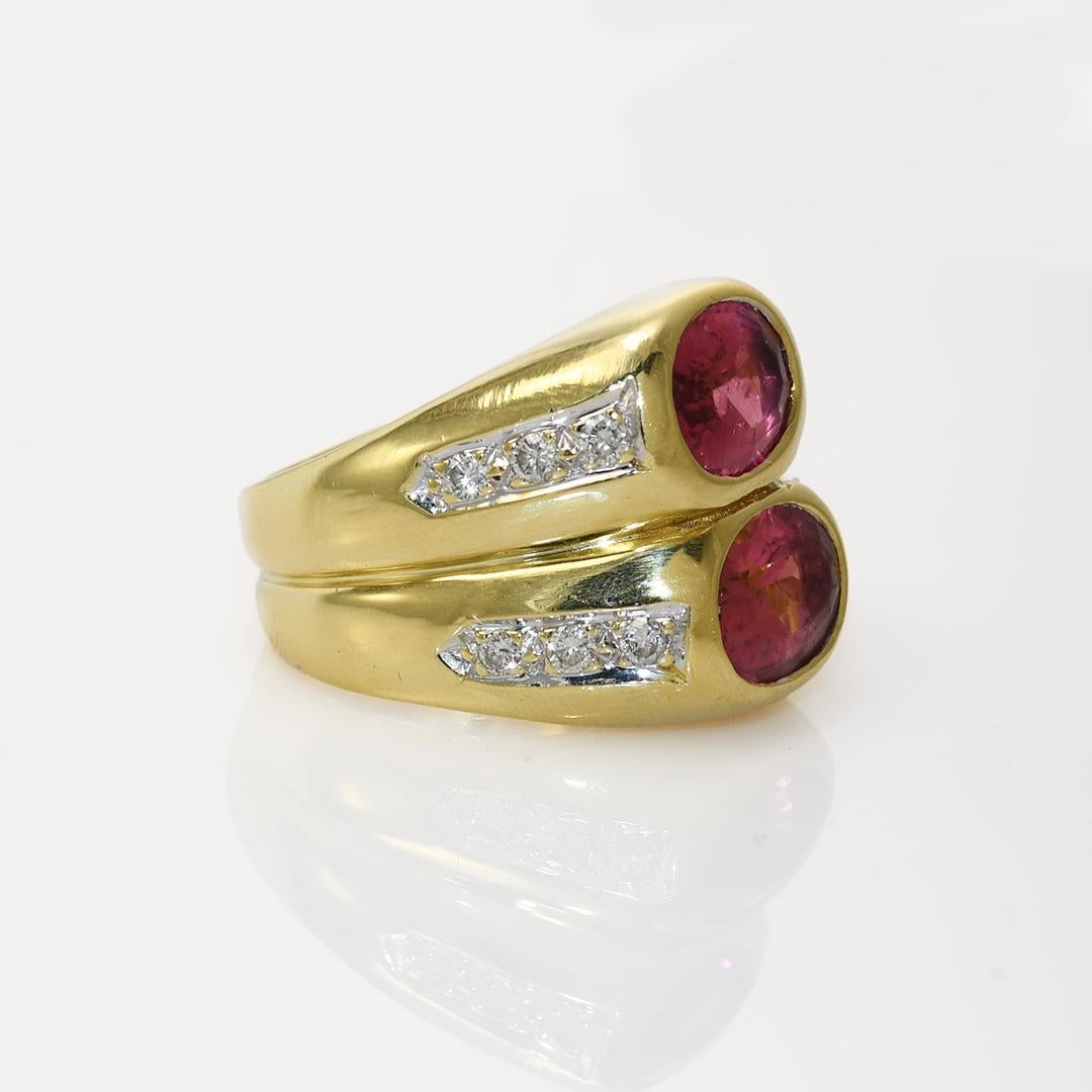 Women's or Men's 18K Yellow Gold Pink Tourmaline & Diamond Ring, 27.9g For Sale