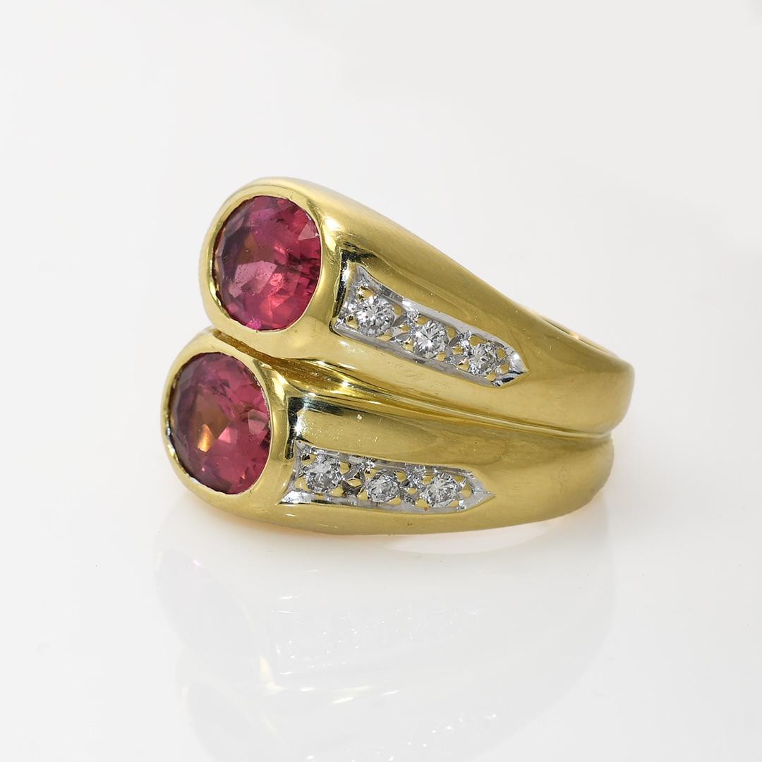 18K Yellow Gold Pink Tourmaline & Diamond Ring, 27.9g For Sale 1
