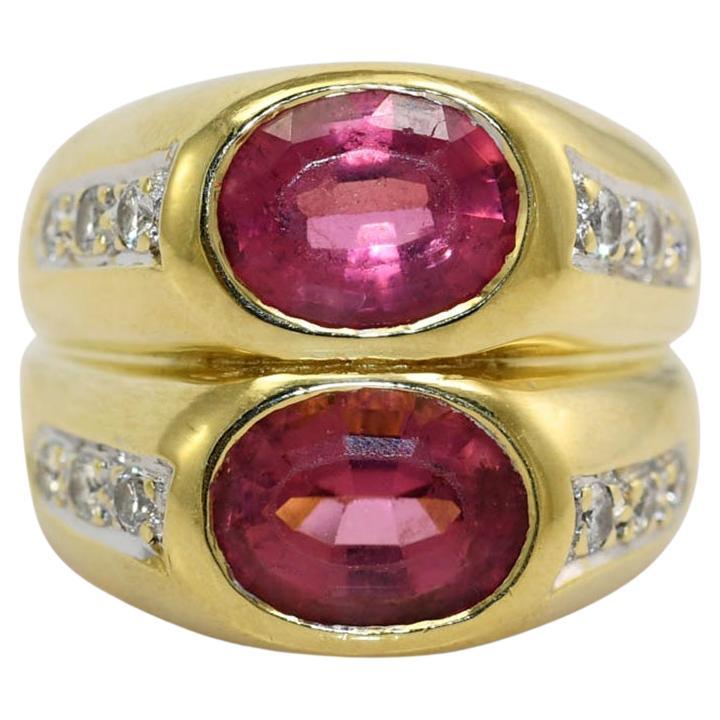 18K Yellow Gold Pink Tourmaline & Diamond Ring, 27.9g For Sale