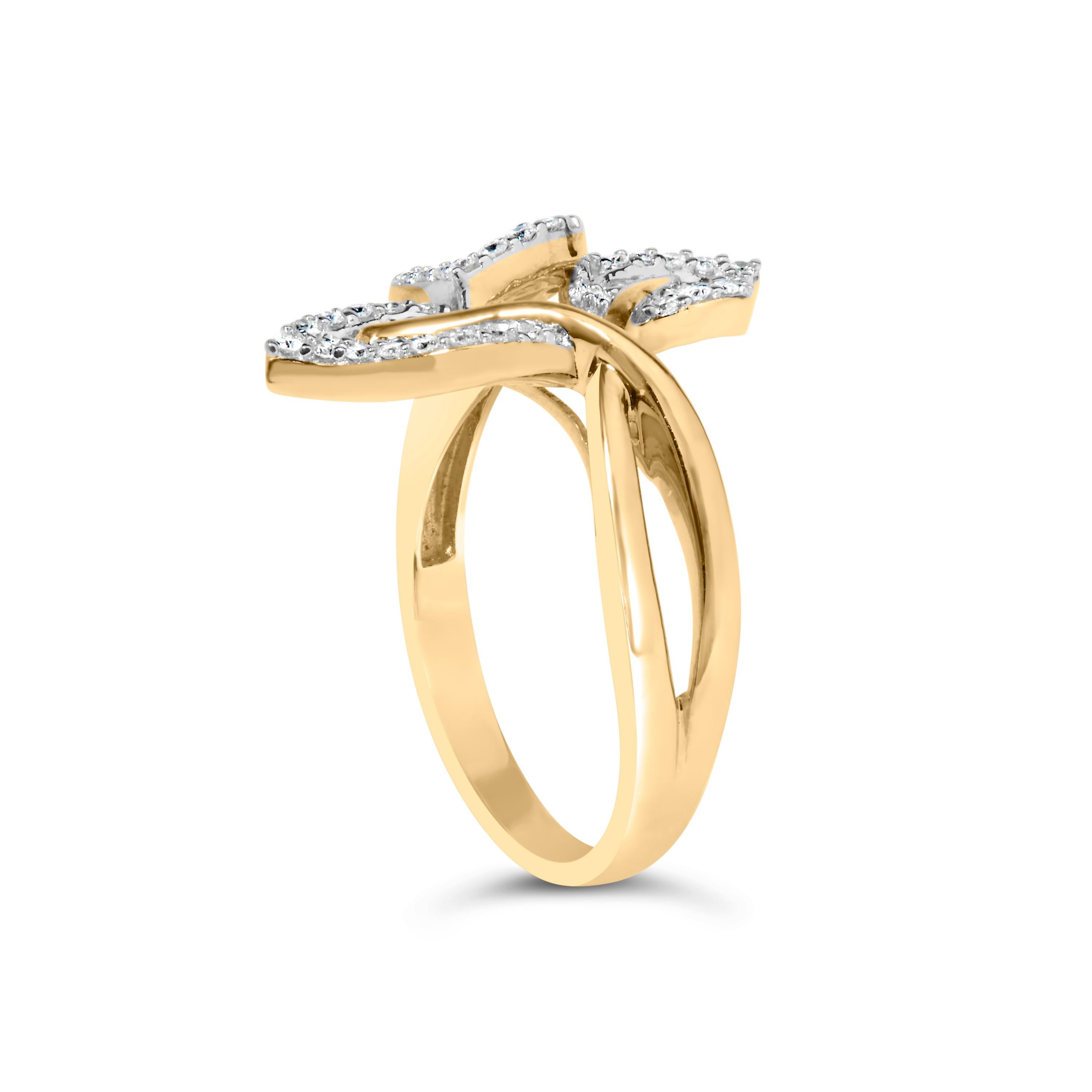 For Sale:  18K Yellow Gold Plated .925 Sterling Silver 1/2 Carat Diamond Triple Leaf Ring 4