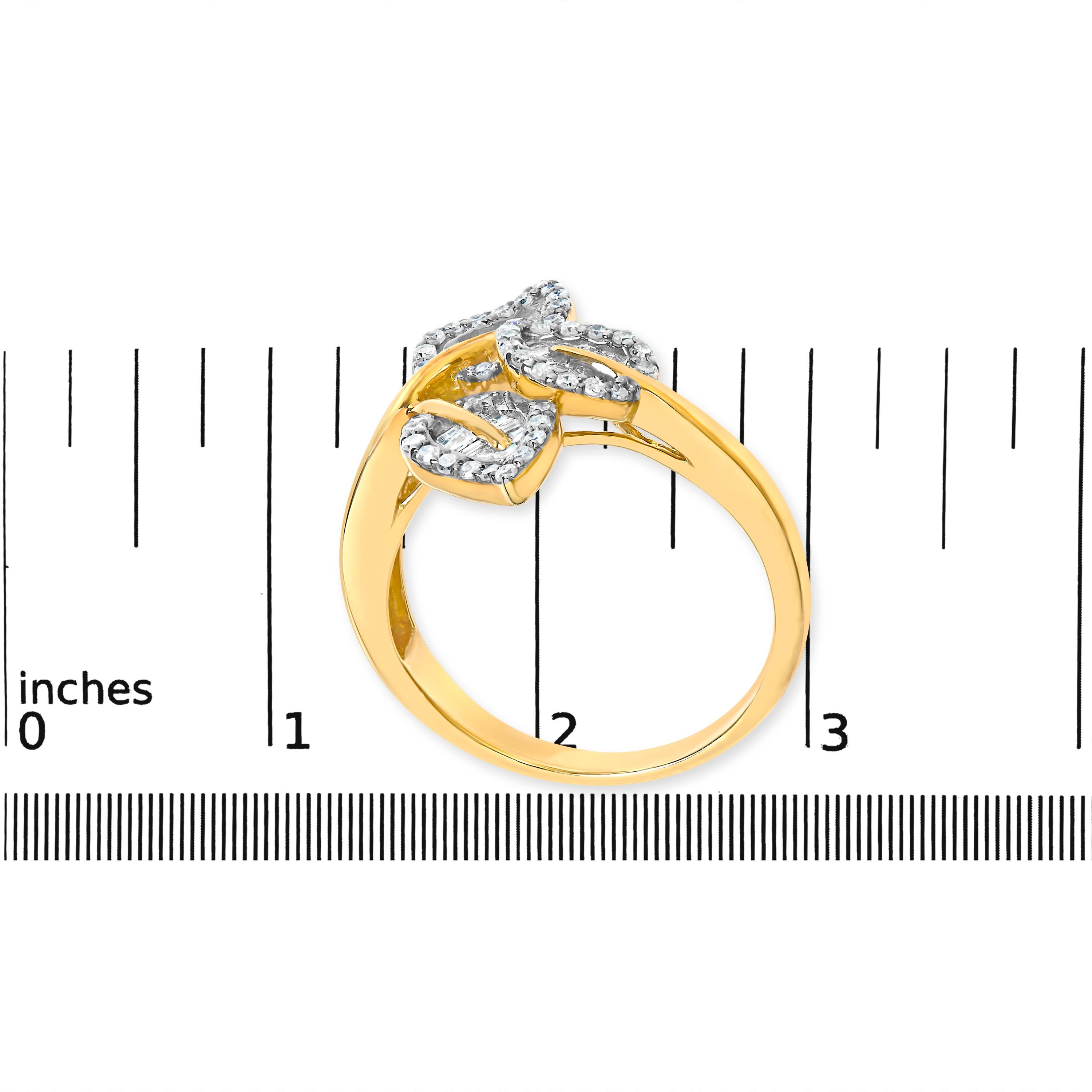 For Sale:  18K Yellow Gold Plated .925 Sterling Silver 1/2 Carat Diamond Triple Leaf Ring 6