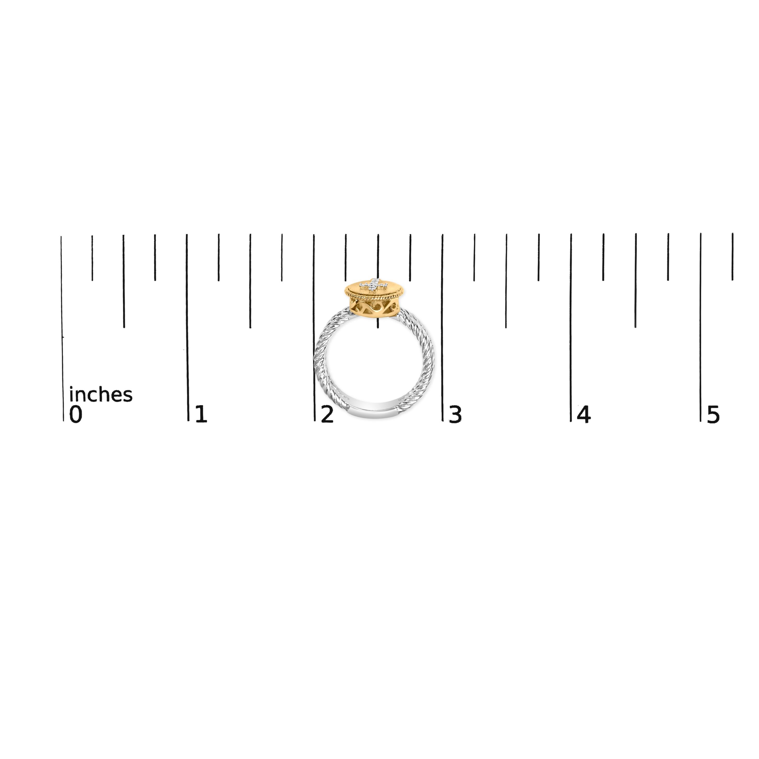 Women's 18K Yellow Gold Plated .925 Sterling Silver Diamond Cross Ring with Satin Finish For Sale