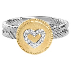 Anillo Corazón de Diamante de Plata de Ley .925 Chapado en Oro Amarillo de 18 K con Acabado Satinado