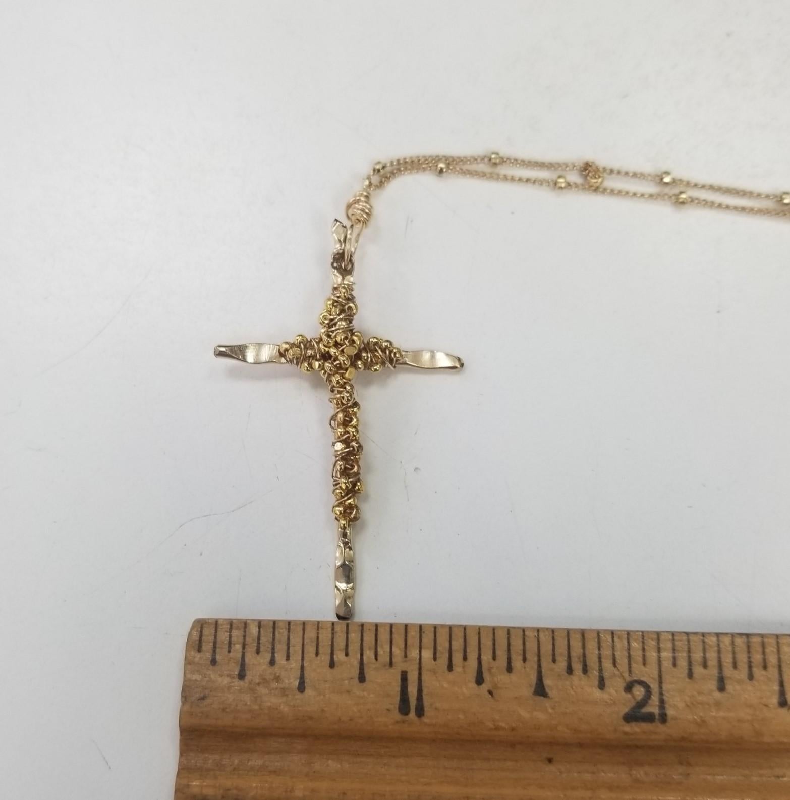Contemporary 18k Yellow Gold Plated on Silver Wire Cross Pendant by Vannesa Tasani