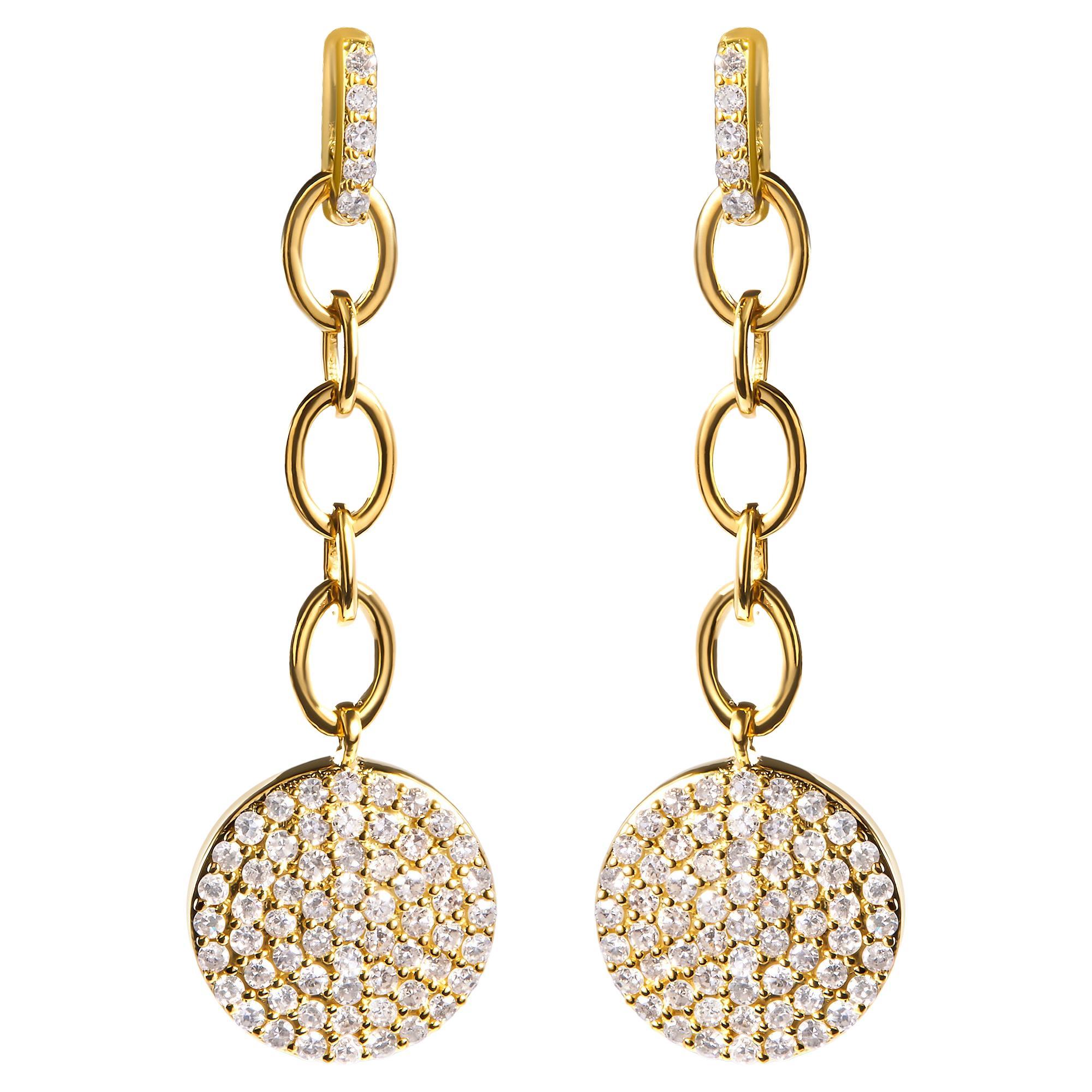 18K Yellow Gold Plated Sterling Silver 1.0 Carat Diamond Dangle Chain Earrings