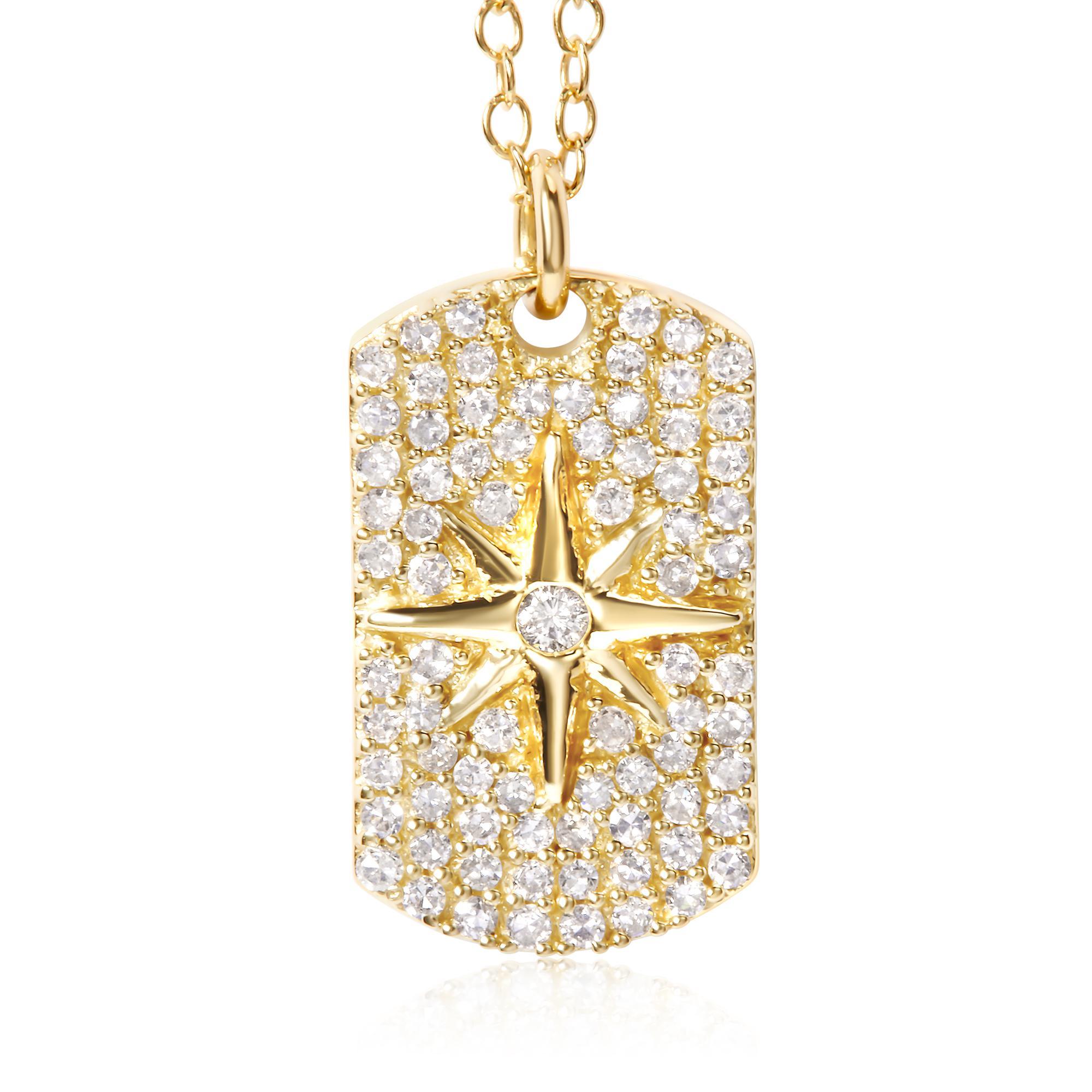 Taglio rotondo Collana con ciondolo in argento 925 placcato oro giallo 18 carati con diamante da 3/8 ctw in vendita