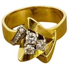Bague rétro en or jaune 18 carats et platine avec grappe de diamants de 0,40 carat, années 1960