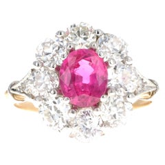 18K Yellow Gold & Platinum 1.14 Carat Burma Ruby & Old European Cut Diamond Ring