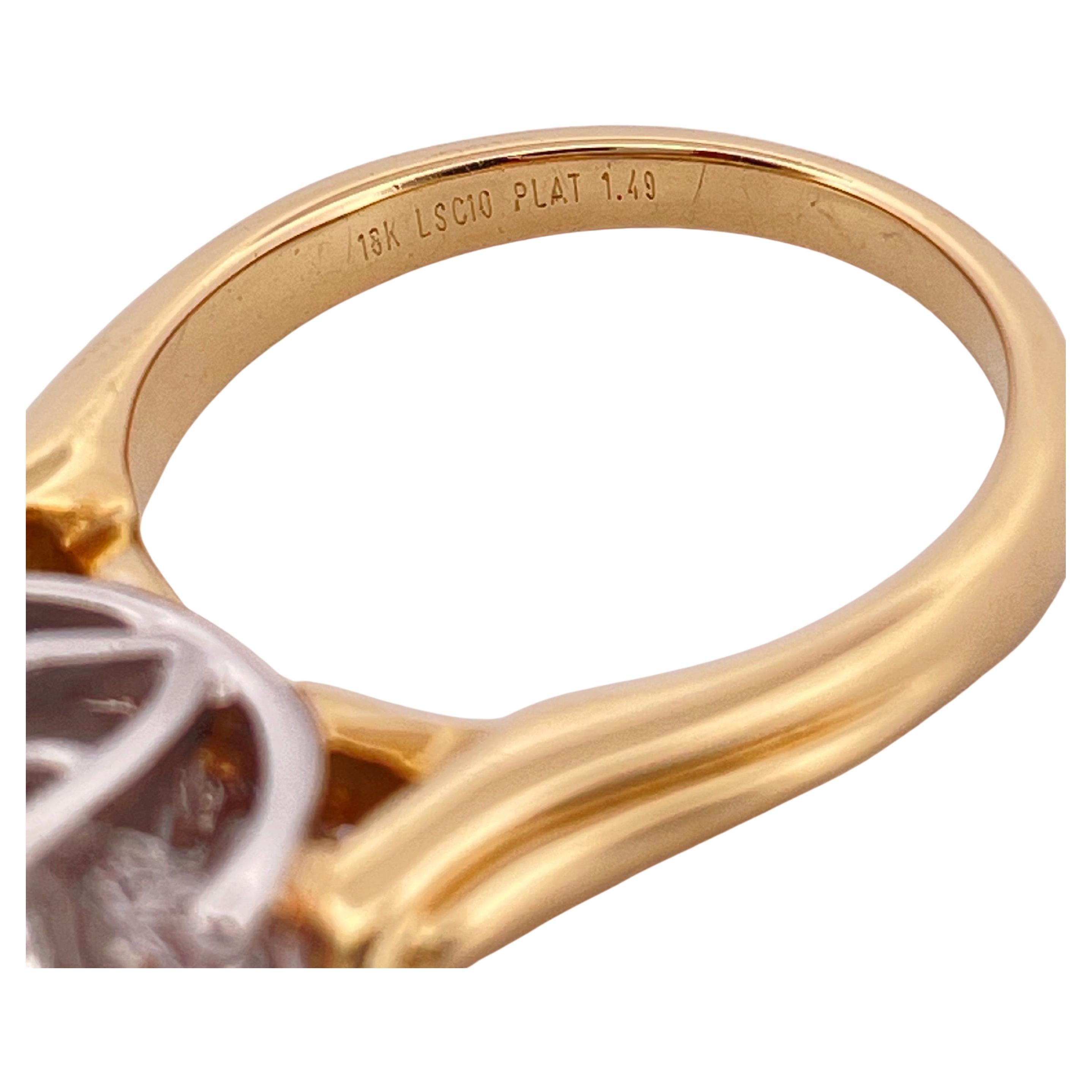Bague à trois pierres en or jaune 18k et platine 1,49ctw G-H SI1 Diamond en vente 3
