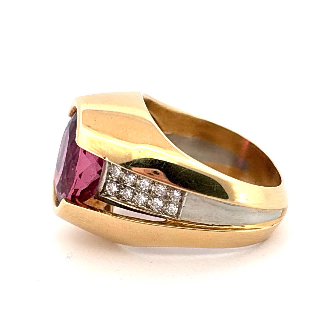 Anello in oro giallo 18 carati e platino con Morganite rosa da 3,50 carati e diamante da 0,20 carati In condizioni buone in vendita a Sewickley, PA