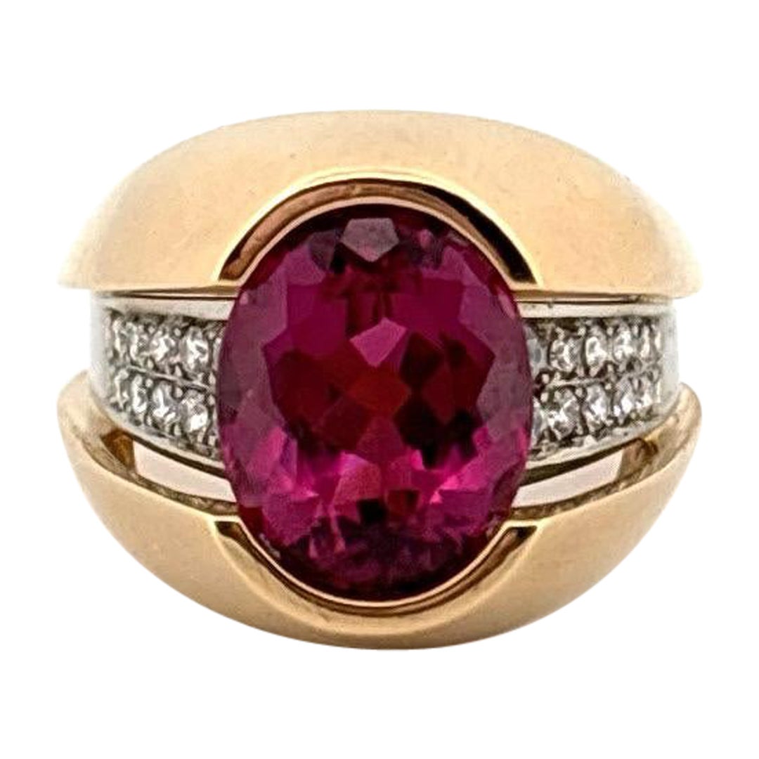 Anillo de oro amarillo de 18 quilates y platino de 3,50 quilates de Morganita rosa y 0,20 quilates de diamantes