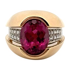Anillo de oro amarillo de 18 quilates y platino de 3,50 quilates de Morganita rosa y 0,20 quilates de diamantes