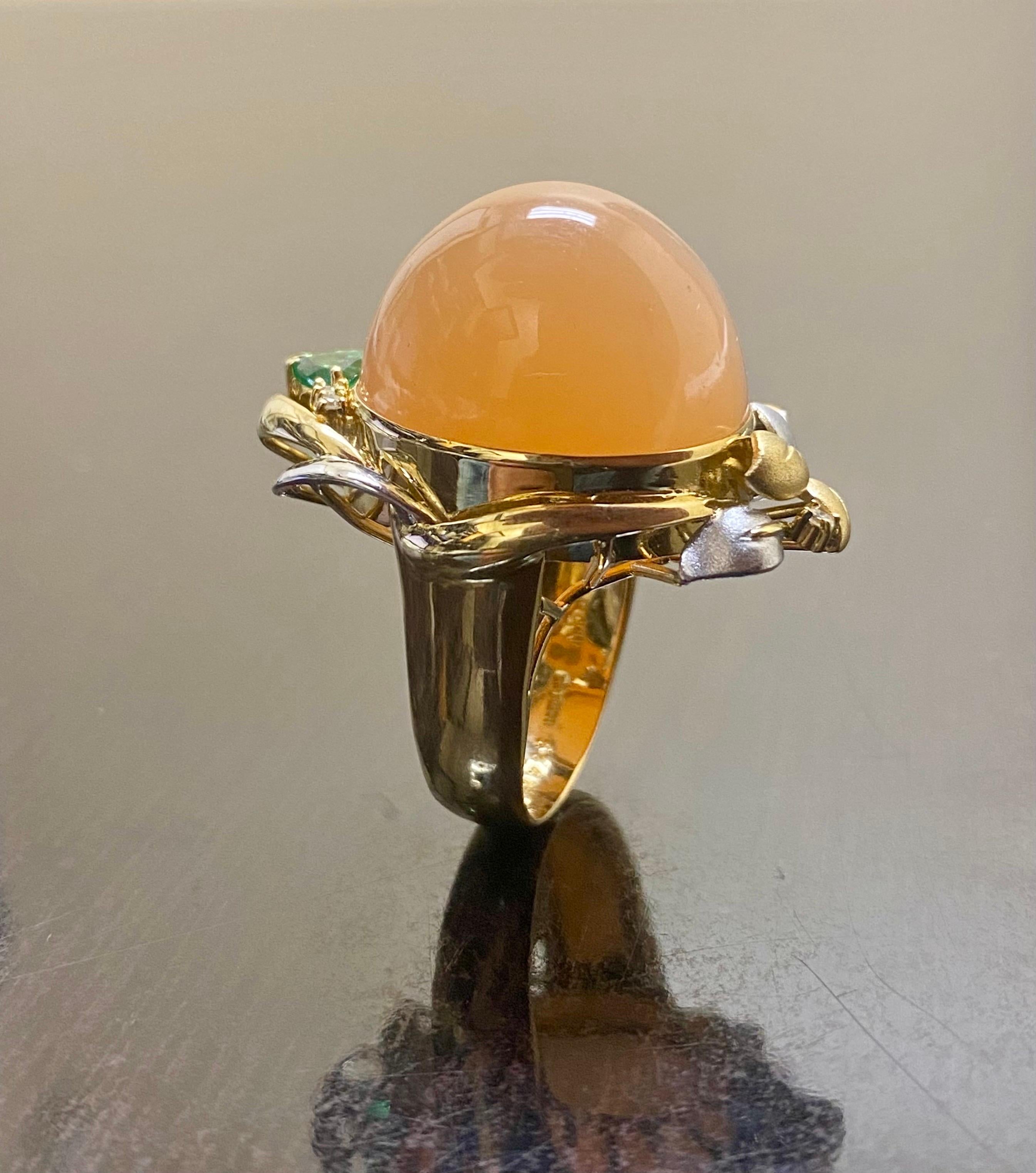 Women's or Men's 18K Yellow Gold Platinum 53.66 Carat Cat's Eye Pink Moonstone Cocktail Ring For Sale