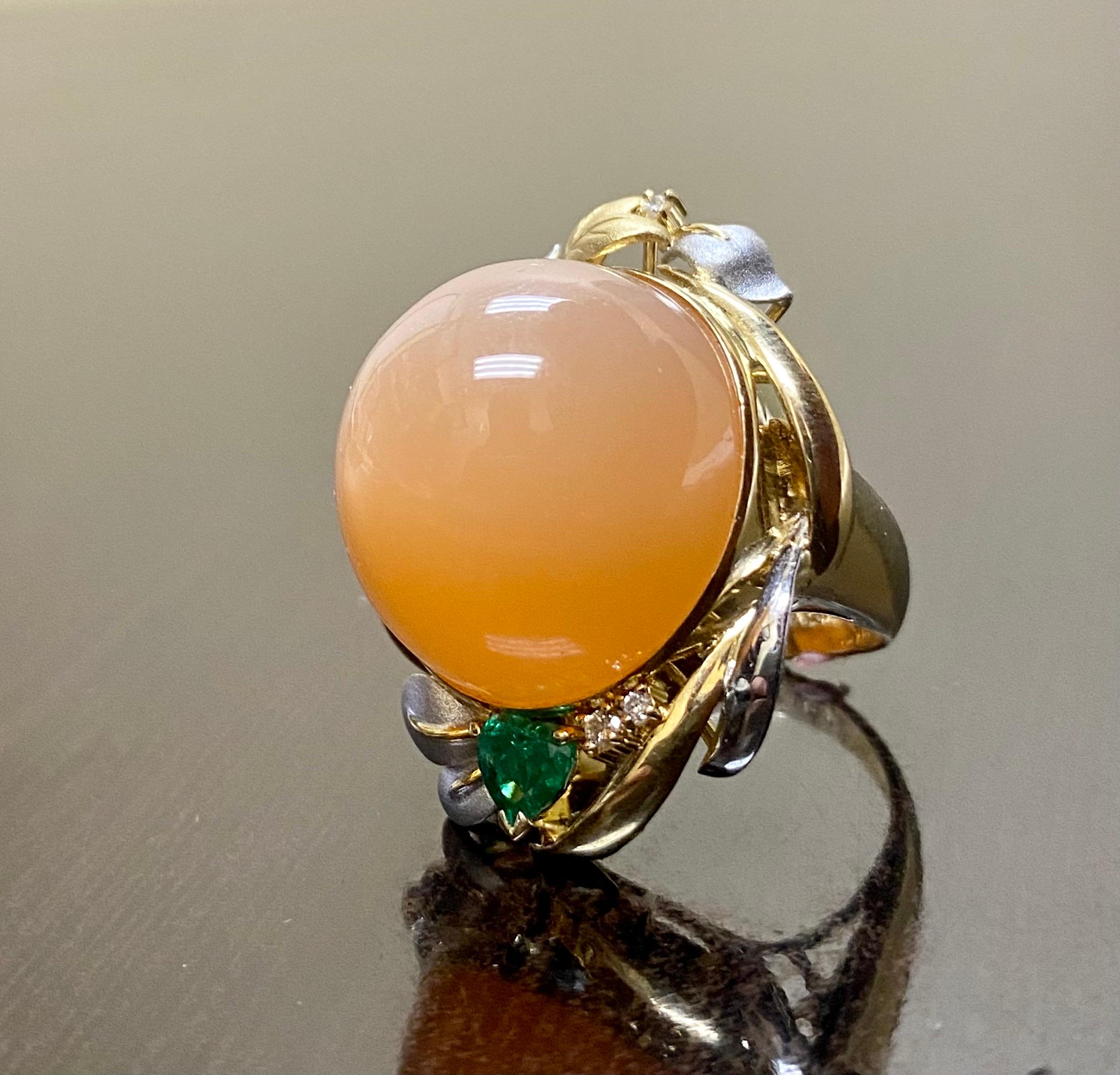 18K Yellow Gold Platinum 53.66 Carat Cat's Eye Pink Moonstone Cocktail Ring For Sale 1