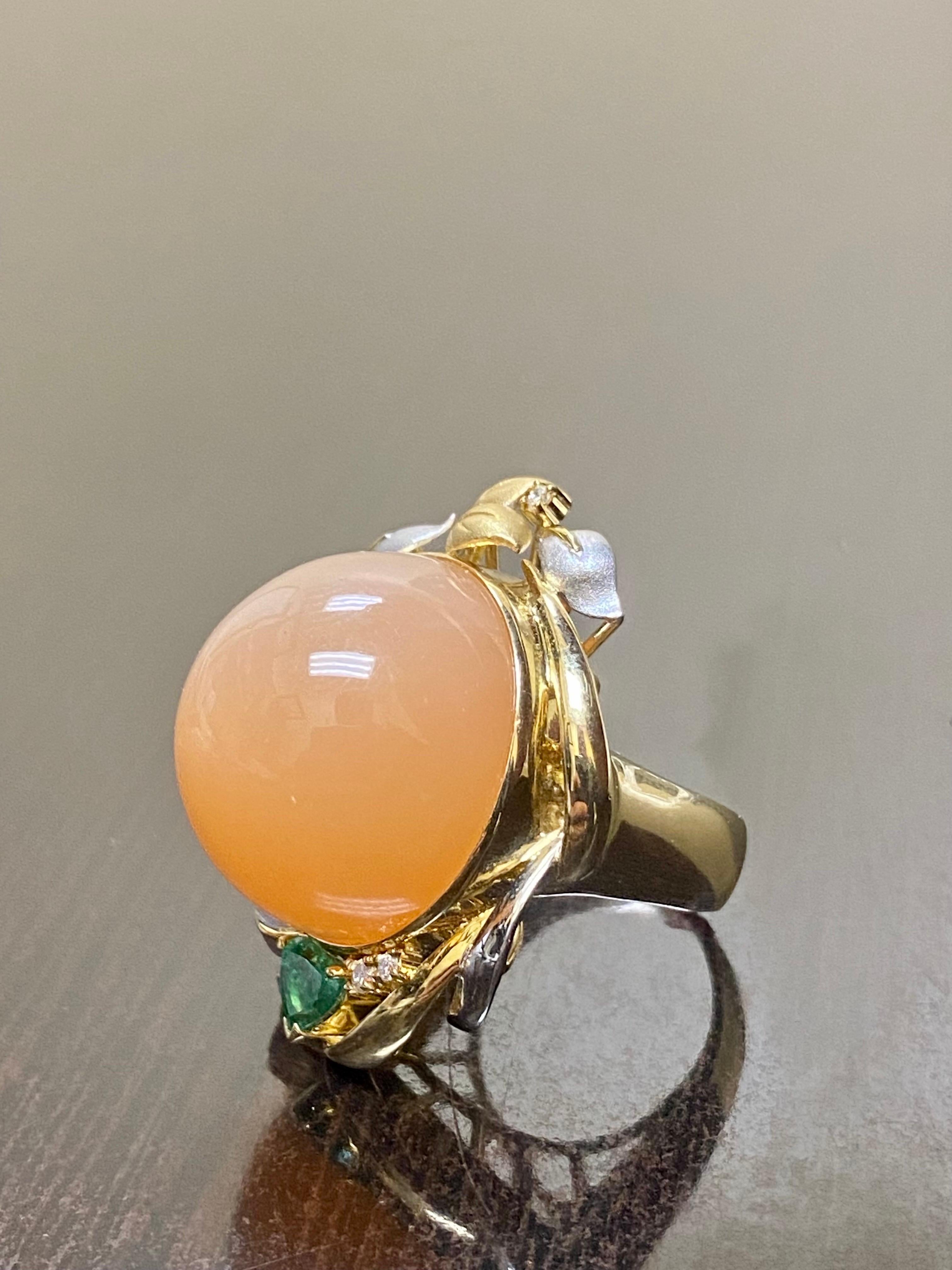 18K Yellow Gold Platinum 53.66 Carat Cat's Eye Pink Moonstone Cocktail Ring For Sale 3