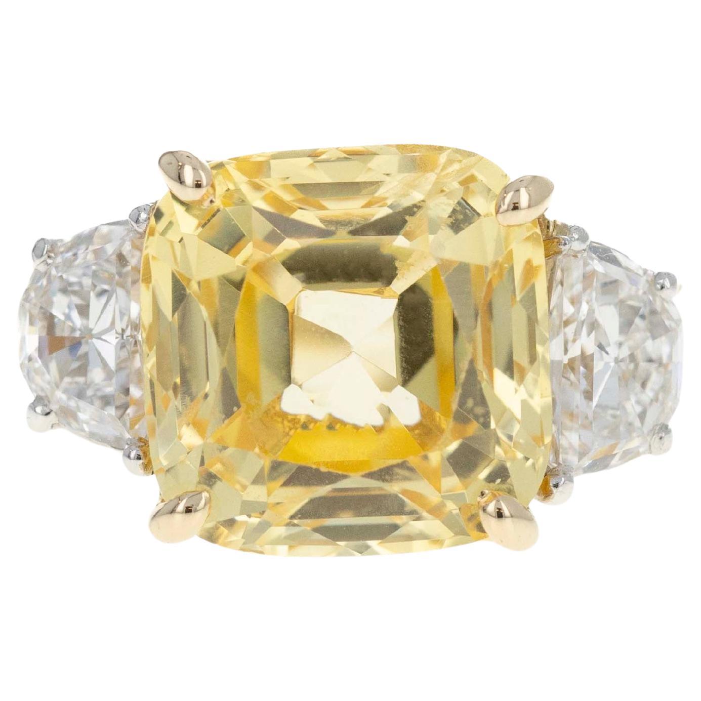 Anillo de oro amarillo de 18 quilates y platino con diamante zafiro amarillo de 5,86 quilates sin calor
