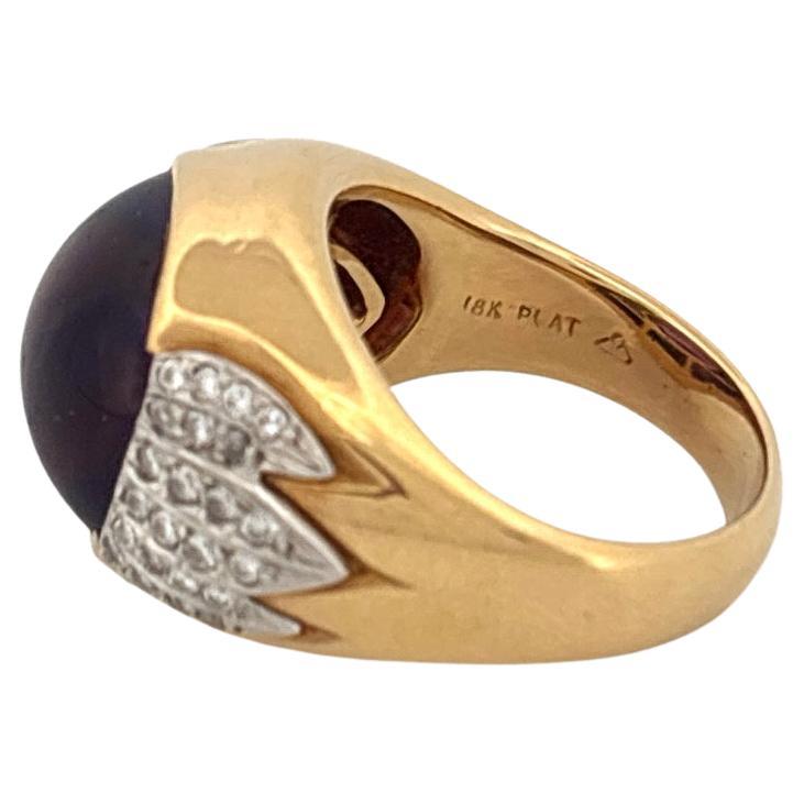 Bague en or jaune 18 carats et platine Améthyste cabochon 6,80 carats 0,40 carat Diamant en vente 1
