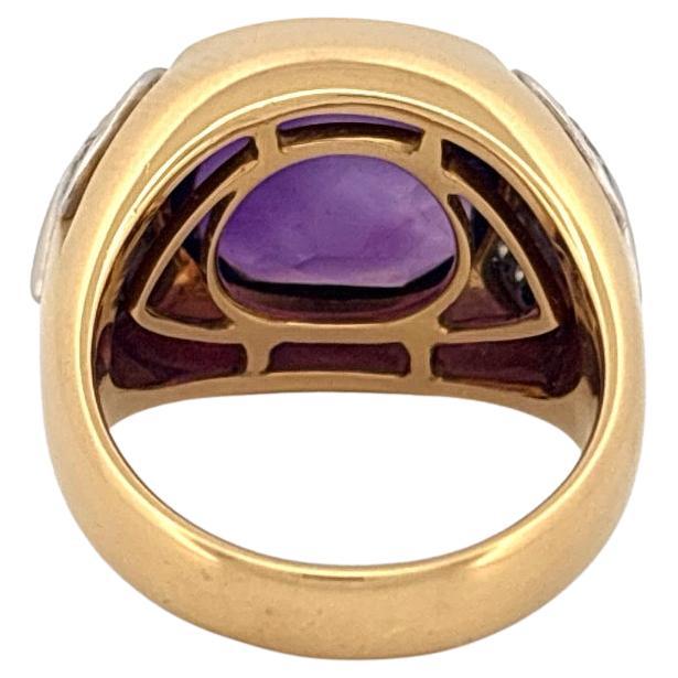 Bague en or jaune 18 carats et platine Améthyste cabochon 6,80 carats 0,40 carat Diamant Unisexe en vente