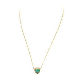 18K Yellow Gold & Platinum 7.31 Carat Heart Emerald Bezel Necklace