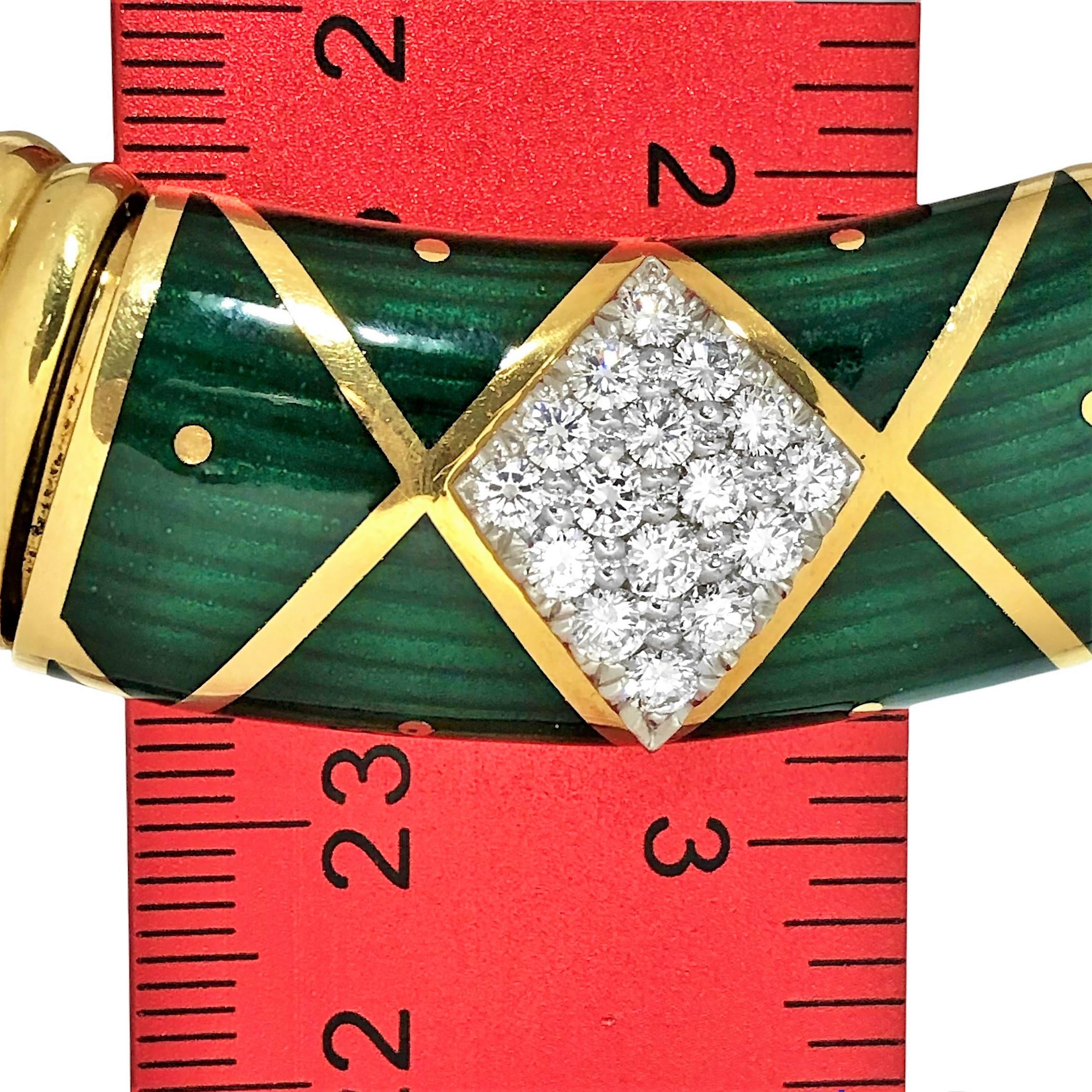 18K Yellow Gold, Platinum, Diamond and Green Cloisonne Enamel Choker Necklace 2