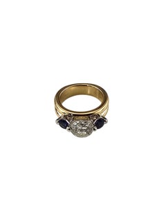 18K Yellow Gold Platinum Diamond and Sapphire Ring Size 5.25 #24554