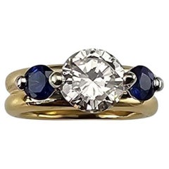 18K Yellow Gold Platinum Diamond and Sapphire Ring Size 5.25 #24554