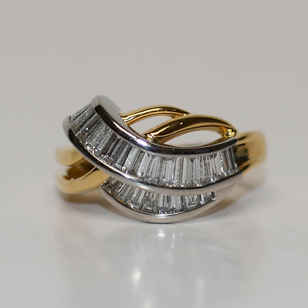 Donna Fascia con diamante baguette in oro giallo 18K e platino, 1.07tdw, 7.9g in vendita