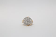 Anello con cupola di diamanti in oro giallo 18k e platino, misura 5,25 - 16,0g