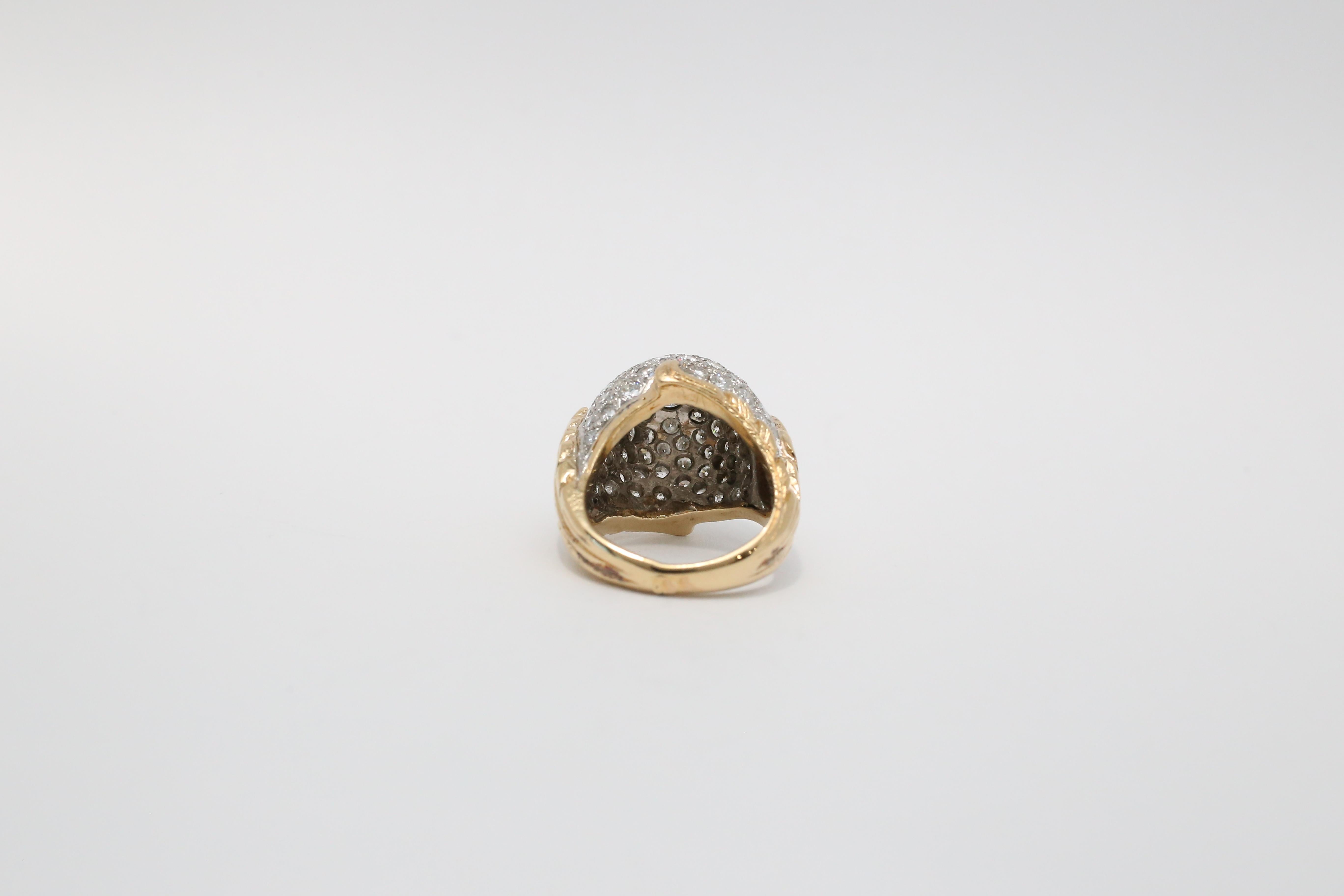 Bague Dome en or jaune 18k et platine avec diamants, taille 5.25 - 16.0g Pour femmes en vente