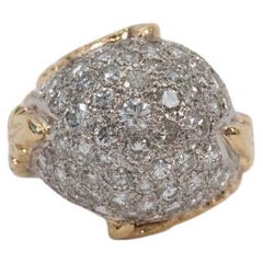 18k Yellow Gold & Platinum Diamond Dome Ring, Size 5.25 - 16.0g