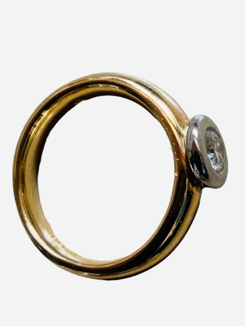 Modern 18K Yellow Gold Platinum Diamond Engagement Ring For Sale