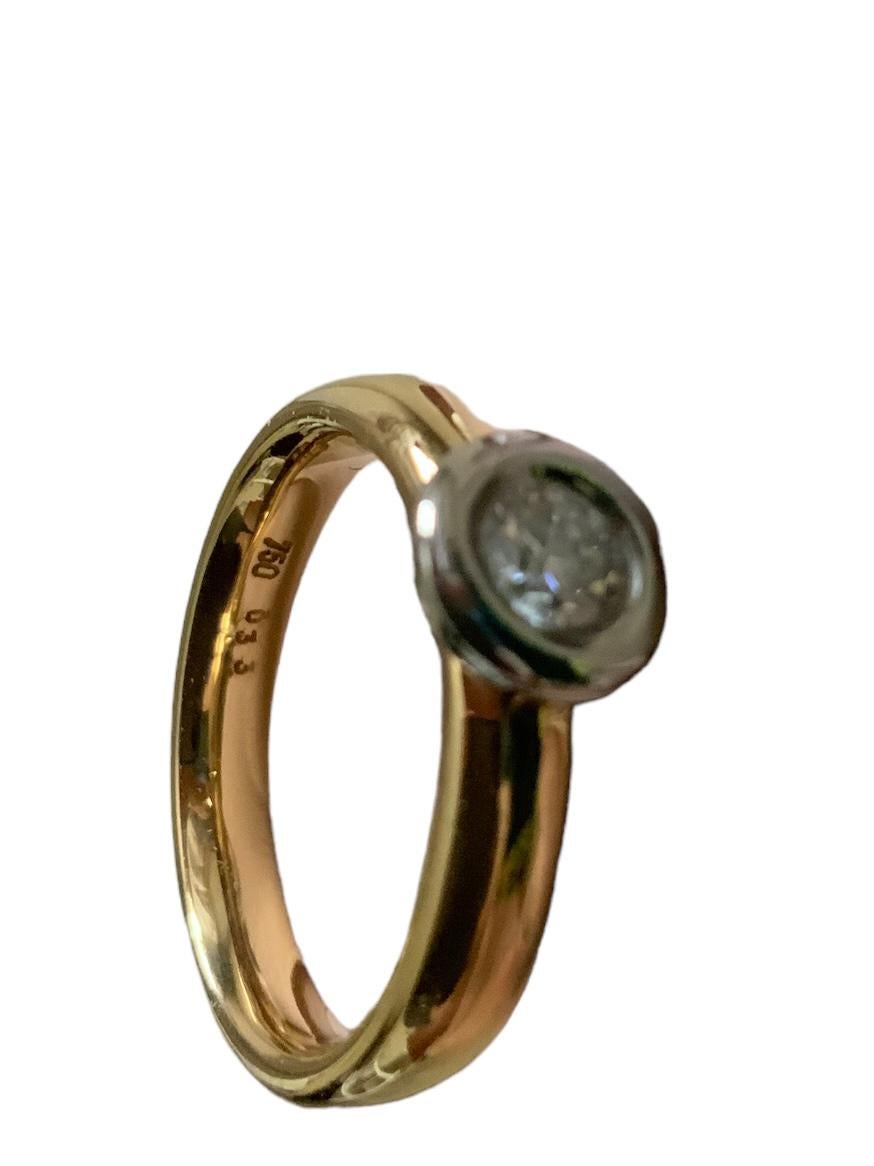 Brilliant Cut 18K Yellow Gold Platinum Diamond Engagement Ring For Sale