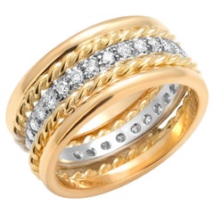 18K Yellow Gold Platinum Diamond Ring, 0.60 Carat Twisted Band, New