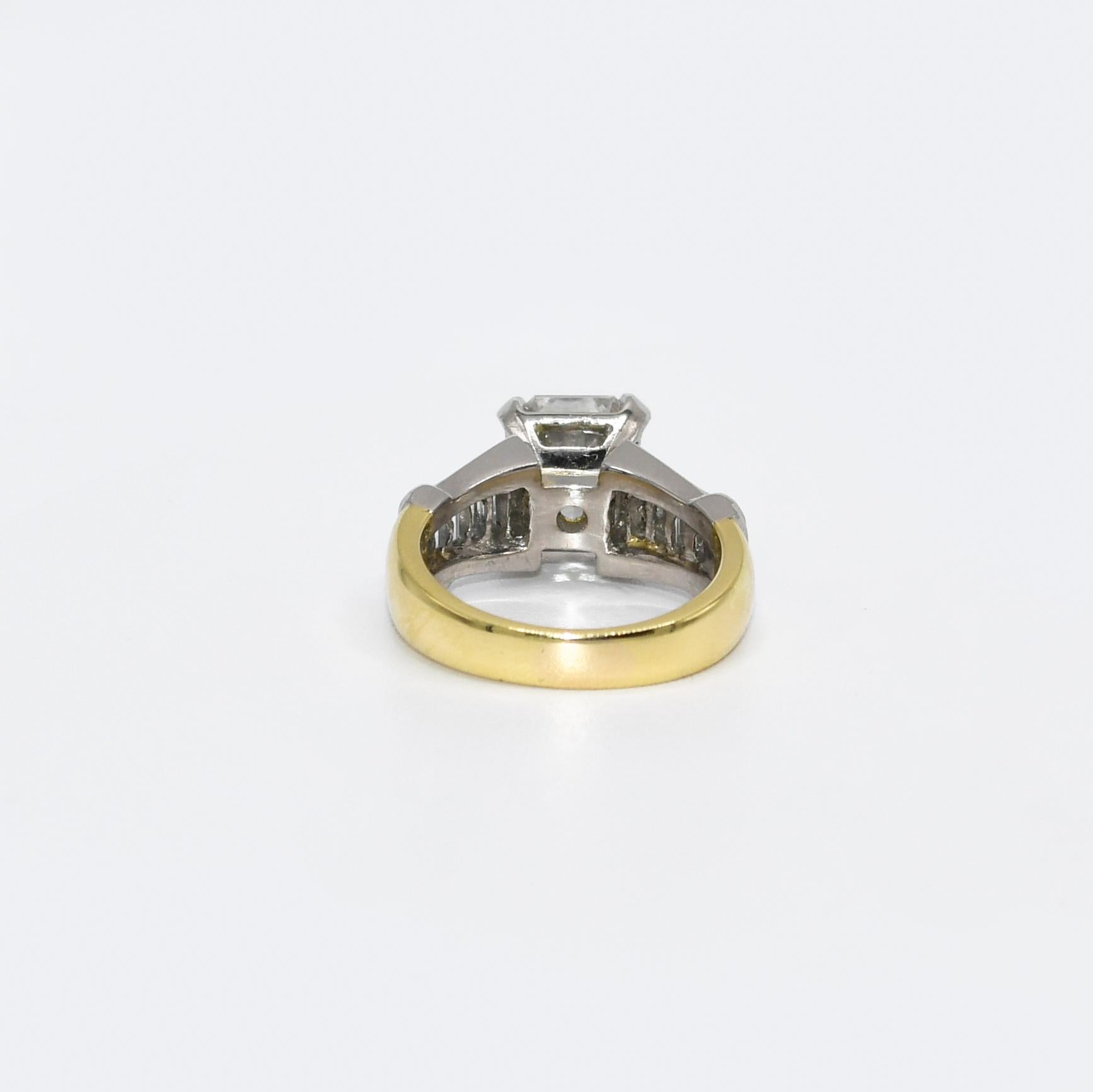 18k Yellow Gold & Platinum Diamond Ring, 3.00ct Radiant, I, Vs2, 10.2g In Excellent Condition For Sale In Laguna Beach, CA