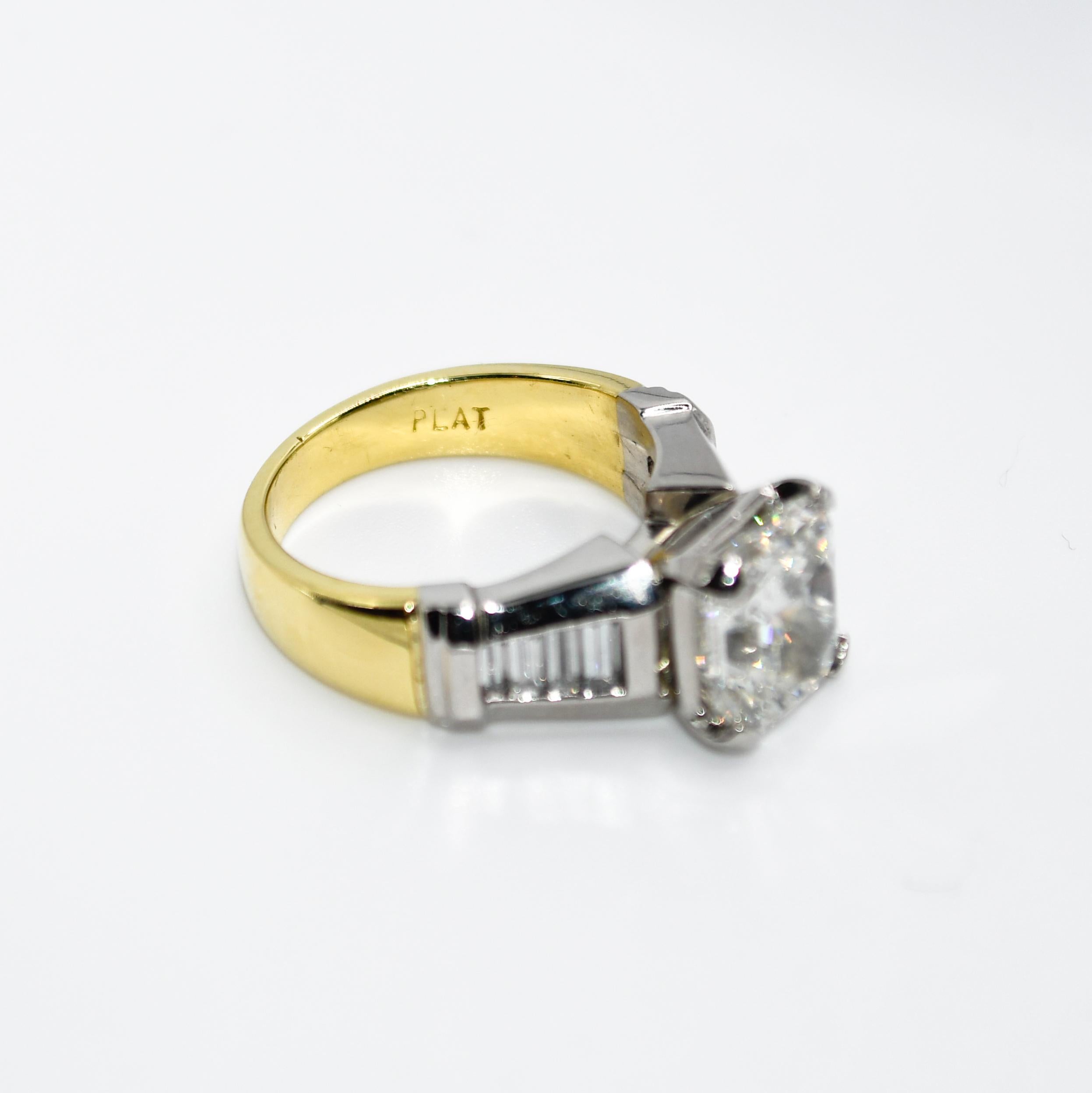 18k Yellow Gold & Platinum Diamond Ring, 3.00ct Radiant, I, Vs2, 10.2g For Sale 3