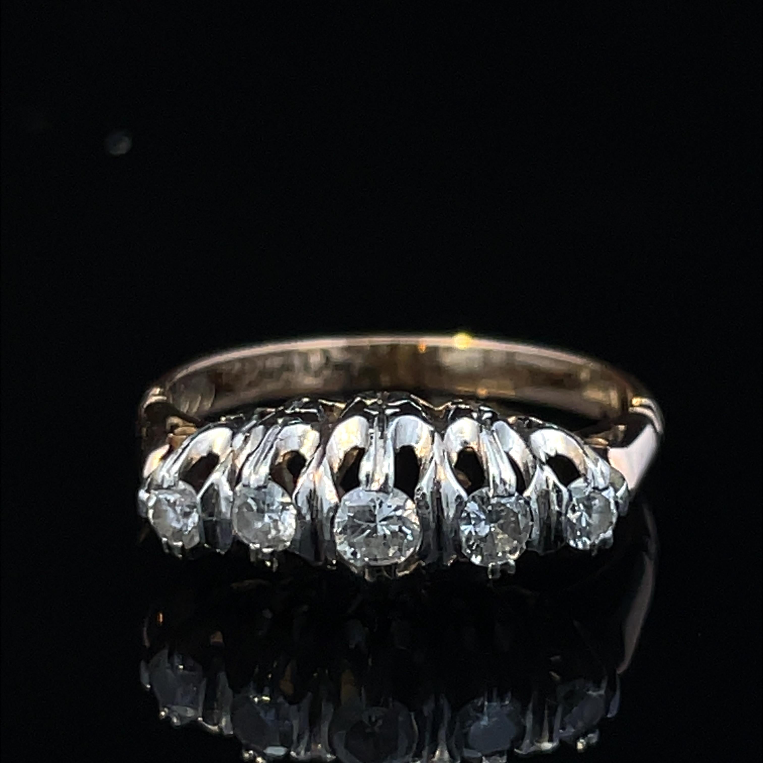 18k Yellow Gold & Platinum Diamond Ring in vendita 4