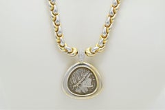 18k Yellow Gold & Platinum Diamond Roman Coin Necklace, 16.5 inches - 53.0g