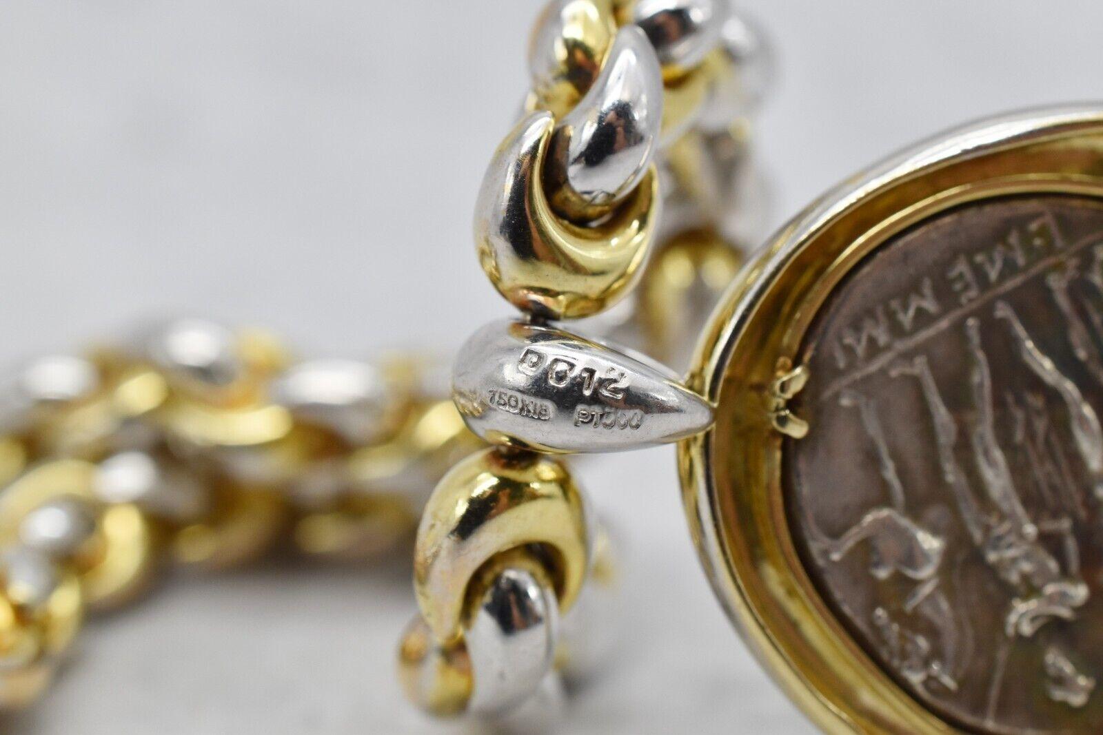 18k Yellow Gold & Platinum Diamond Roman Coin Necklace, 16.5 inches - 53.0g For Sale 1