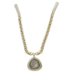 18k Yellow Gold & Platinum Diamond Roman Coin Necklace, 16.5 inches - 53.0g