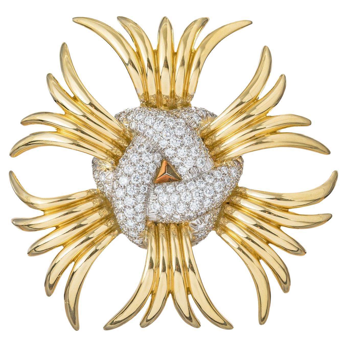 18k Yellow Gold Platinum Diamond Spray Brooch