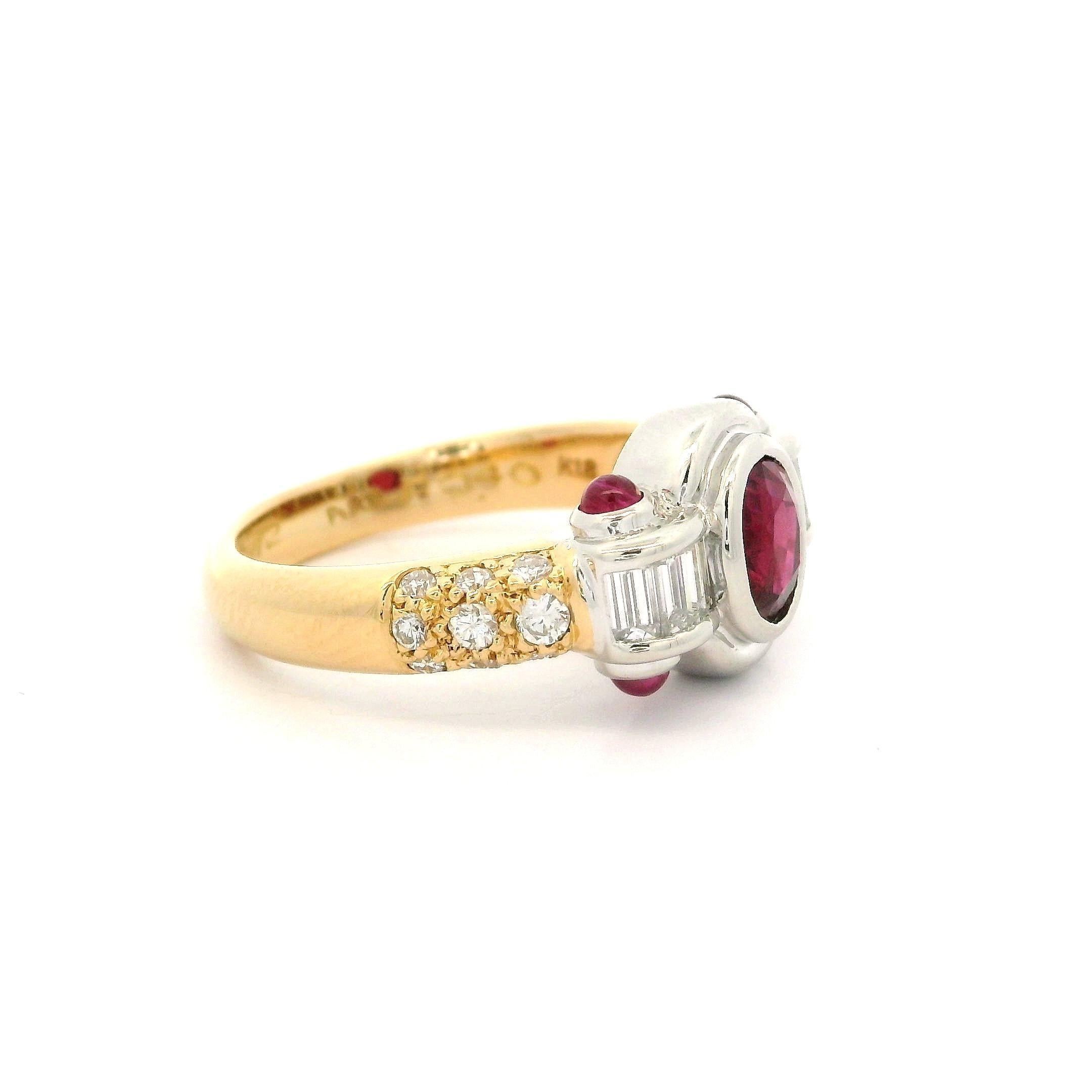 18k Yellow Gold Platinum GIA 2.18ctw Vivid Red Ruby & Diamond Bezel Band Ring For Sale 5